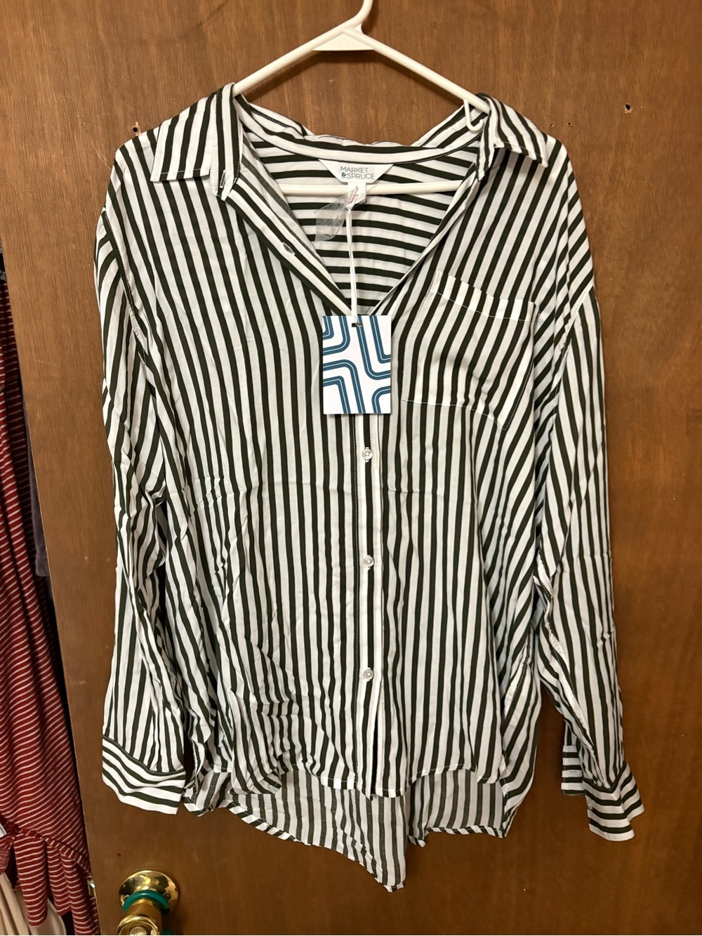 Market & Spruce Black and White Vertical Stripe Button-Down Shirt